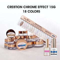 Cre8tion Set Chrome Nail Art Effect 15g - Full set 18 colors w/ 1 Chrome Base & 1 Chrome Top 0.5oz