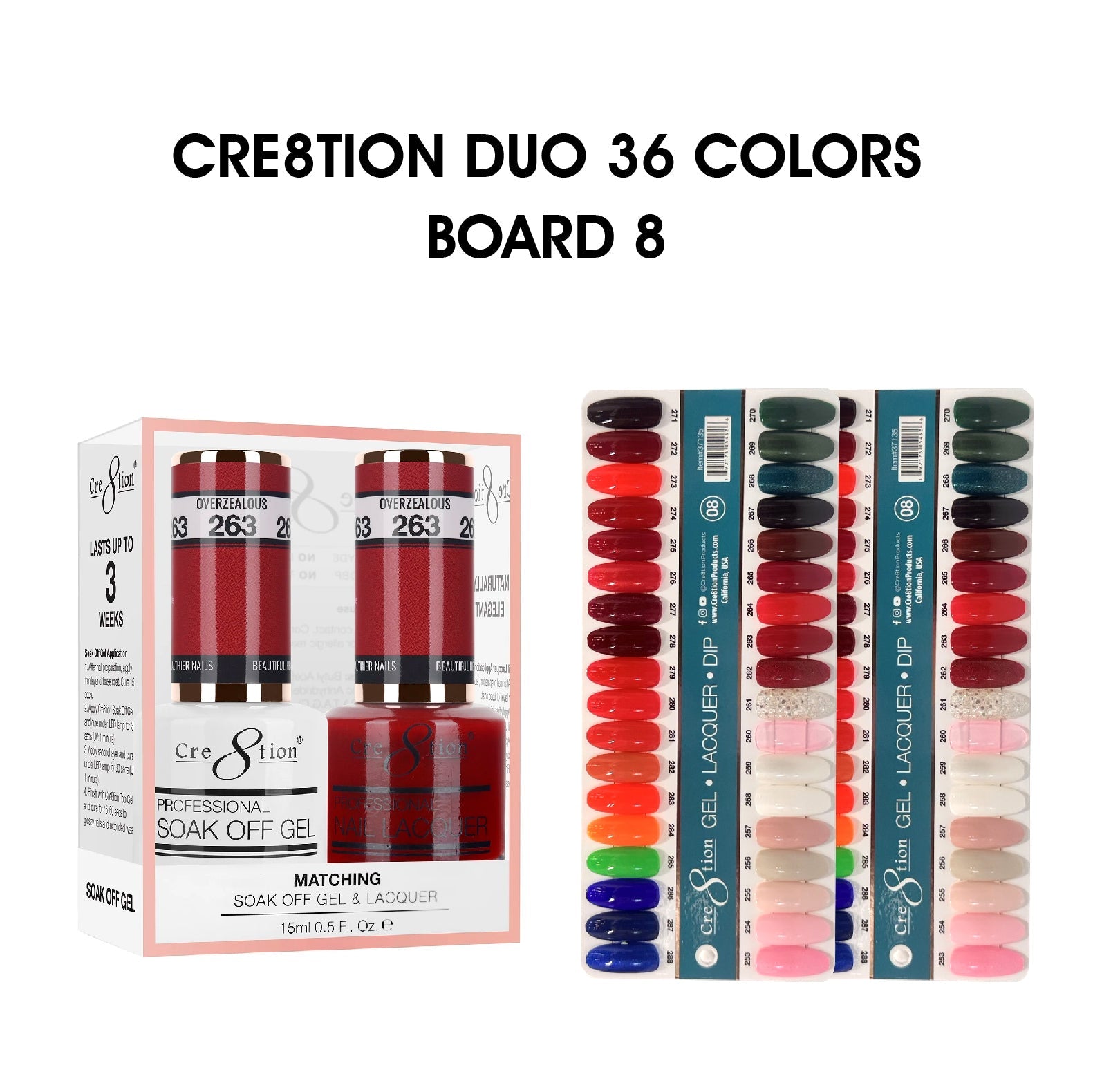 Cre8tion Matching Color - 36 colors Board 8 #253-#288 w/ 2 Color Chart