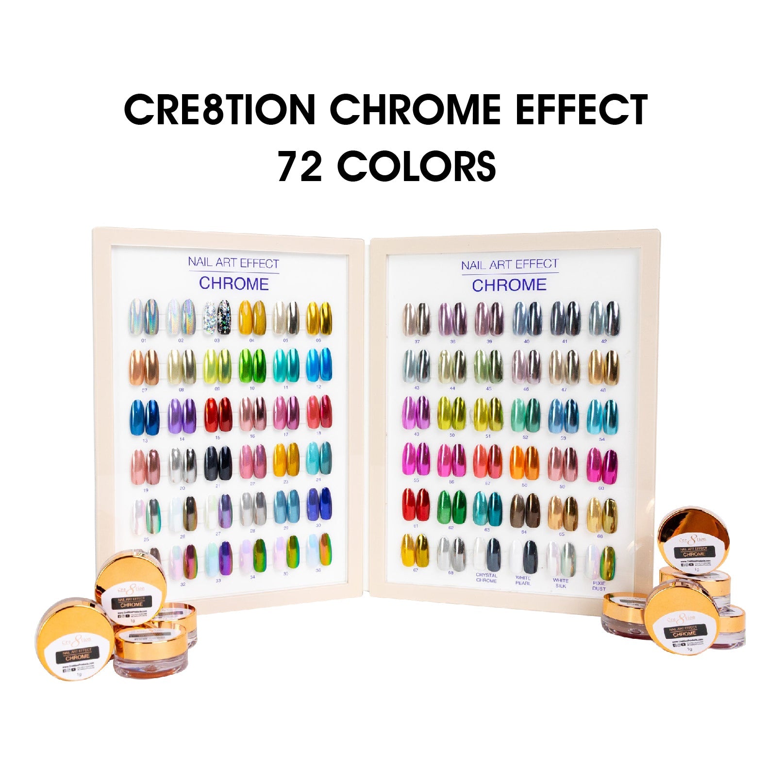 Cre8tion Chrome Nail Art Effect 1g - Full set 72 Colors